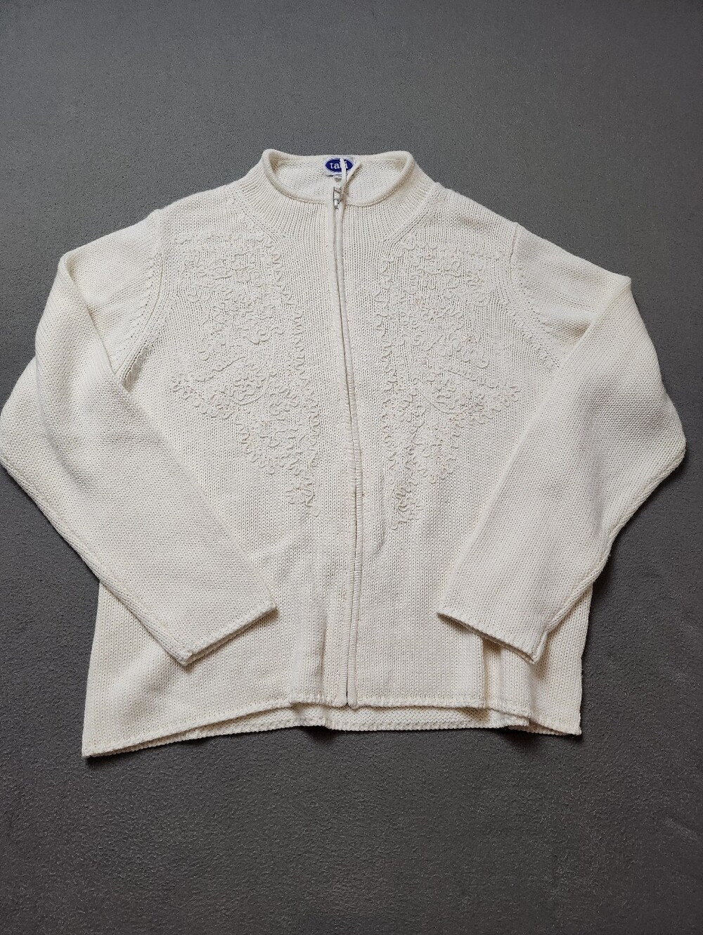 Tabi Cream Full Zip Cardigan XL Embroidered Sequin Paisley